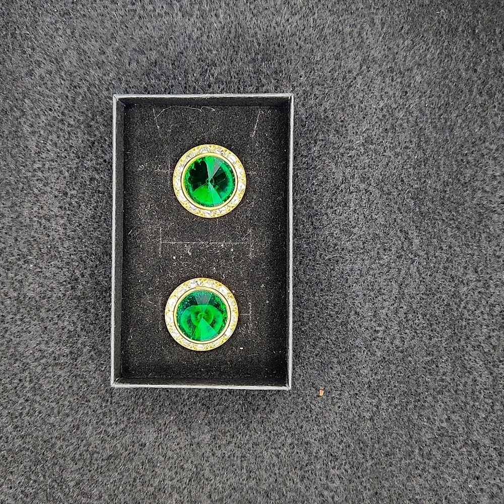 Crystal and Green Rhinestone Earrings